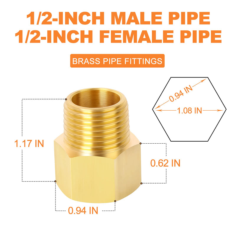 [Australia - AusPower] - GASHER 5PCS Brass Pipe Fitting, Reducer Adapter, 1/2-Inch Male Pipe x 1/2-Inch Female Pipe 1/2" MNPT x 1/2" FNPT 5 