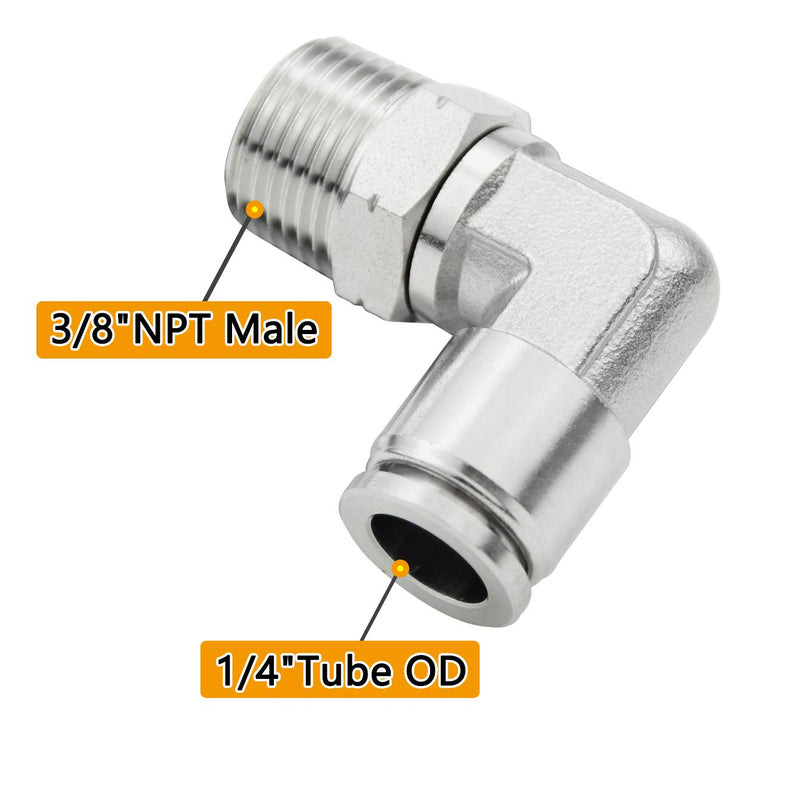 [Australia - AusPower] - Beduan Push to Connect Fitting Elbow, 1/4" Tube OD x 3/8" NPT Male 90 Degree Elbow Adapter 304 Stainless Steel Air Union Fitting 1/4"Tube OD-3/8"NPT 