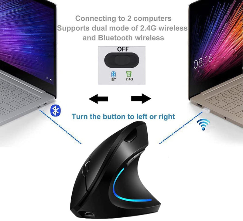 [Australia - AusPower] - Vertical Mouse, Right Handed 2.4GHz Wireless Ergonomic Rechargeable Vertical Mouse with 4 Adjustable DPI 800/1200/1600/2400, 6 Buttons,Compatible with PC, Desktop,Mac (Black)… Black 