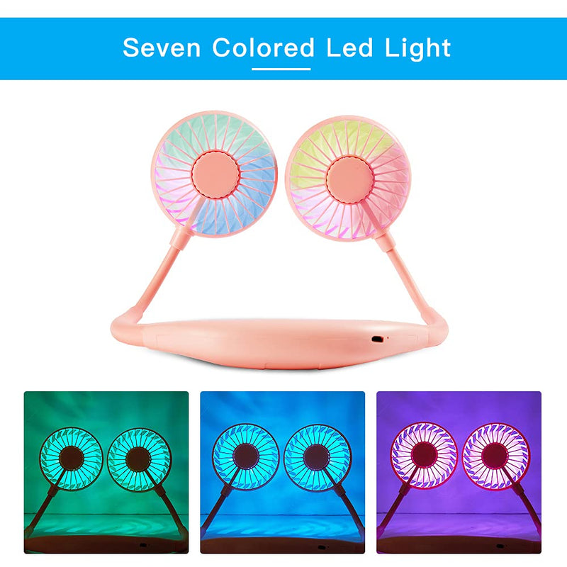 [Australia - AusPower] - Neck Fan, Portable USB Fan Rechargeable Headphone Design 3 Speeds Personal Wearable Neck Fan with Colorful Led Light for Home, Office, Travel, Sport, Outdoor (Pink) Pink 