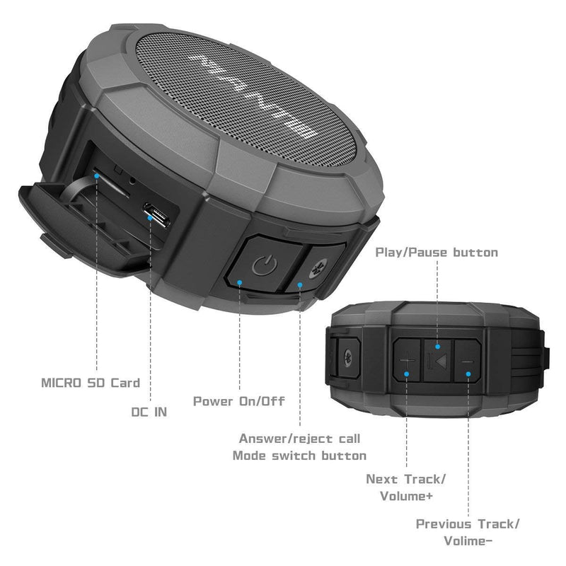 [Australia - AusPower] - Bluetooth Speaker MANTO Cuckoo Portable Wireless Mini Travel Speaker Waterproof Stereo Sound System Support SD Card for Home Shower, Outdoor Sports, Hiking, Camping, Cycling - Grey 
