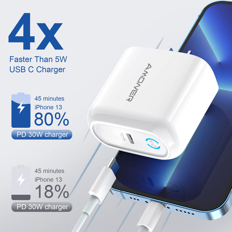 [Australia - AusPower] - USB C Charger, Amoner iPhone Charger 30W USB C Charger USB C Power Wall Adapter for iPhone 13/13Pro/ iPhone 12/12/ Xs/XS Max/SR/iPhone 11/11Pro and More White-30W 