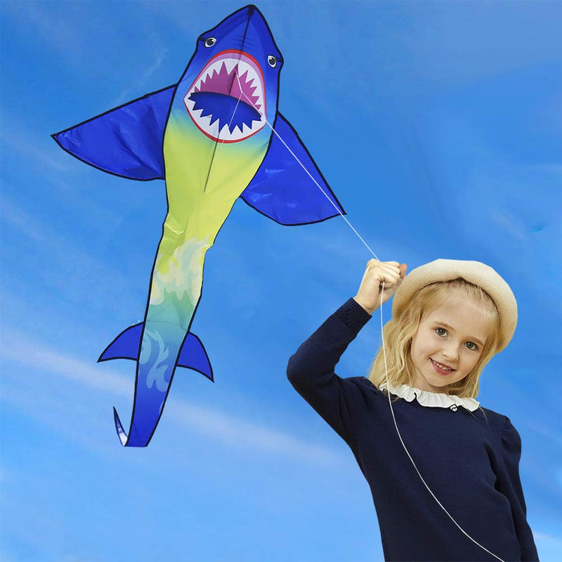 [Australia - AusPower] - HONBO Huge Shark Kites for Kids & Adults, Easy to Assemble Fly Beginner Kite for Boys & Girls for Outdoor Game, Beach Trip, Large Kite Flyer 75"x45" with Long Tail, and 50 Meters String for Summer 