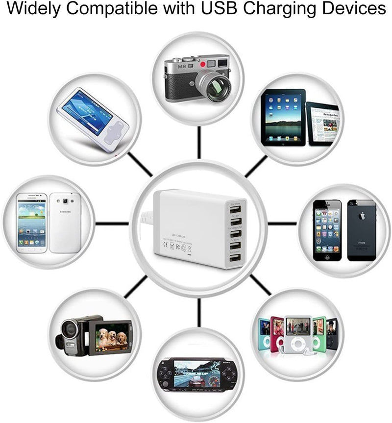[Australia - AusPower] - Multi Port USB Wall Charger 40W 8A, 5 Port Desktop USB Charging Station for Multiple Devices, Travel Portable USB Charger for Cell Phone, Tablet USB 5-Port Charger 