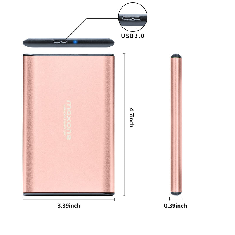 [Australia - AusPower] - Maxone 500GB Ultra Slim Portable External Hard Drive HDD USB 3.0 for PC, Mac, Laptop, PS4, Xbox one - Rose Pink 
