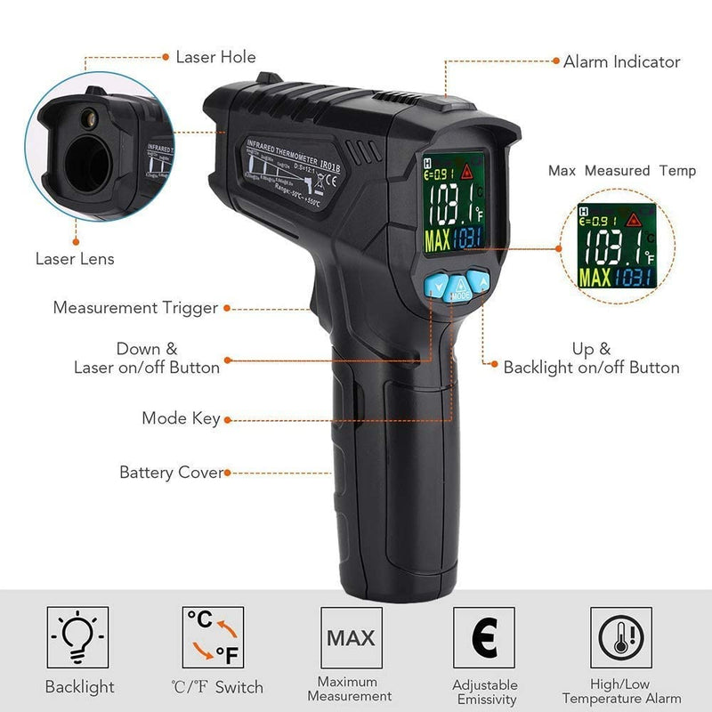[Australia - AusPower] - Infrared Thermometer Gun, Estink Handheld Digital Laser Temperature Gun 57°F ~1022°F (-50°C ~ 550°C) with Battery and Newest Laser Positioning for Cooking, Pizza Oven, Grill & Engine 