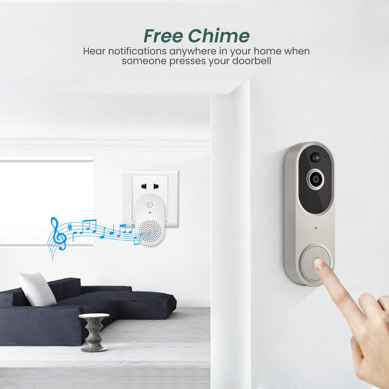 [Australia - AusPower] - BITEPASS 1080p Video Doorbell Camera Wireless with Ring Chime, AI Human Detection, FHD Live View, 2-Way Audio, Night Vision, Cloud Storage, Wire-Free, Battery Powered, Indoor Outdoor Surveillance 