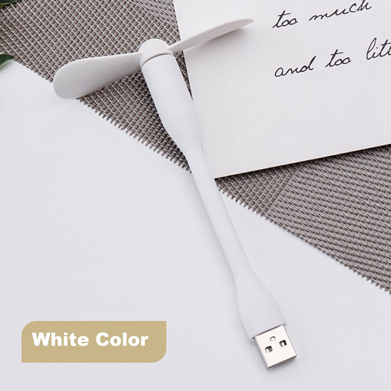[Australia - AusPower] - Sokelinn-six USB Flexible Fan, Mini Portable Cooling Fans USB Powered for Power Bank Laptop PC AC Charger - 2 Pack (White) White 