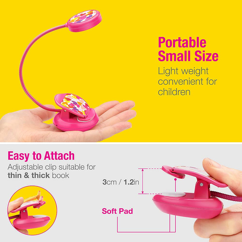 [Australia - AusPower] - Vekkia Cute Rechargeable 7 LED Eye-Care Book Light, Clip on Reading Lights for Reading in Bed at Night, 3 Levels, 1.8oz Light Weight, Up to 40 Hours Reading, Great Gift for Kids & Readers (Rose Red) 