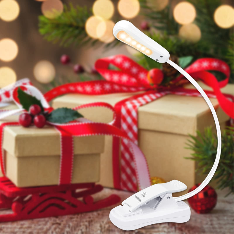 [Australia - AusPower] - Vekkia 3000K Warm LED Rechargeable Book Light, Easy for Eyes, Clip on Reading Lights for Reading in Bed, Car & Travel, Lightweight Slim 2.1 oz. Perfect for Readers & Kids (Elegant White) 