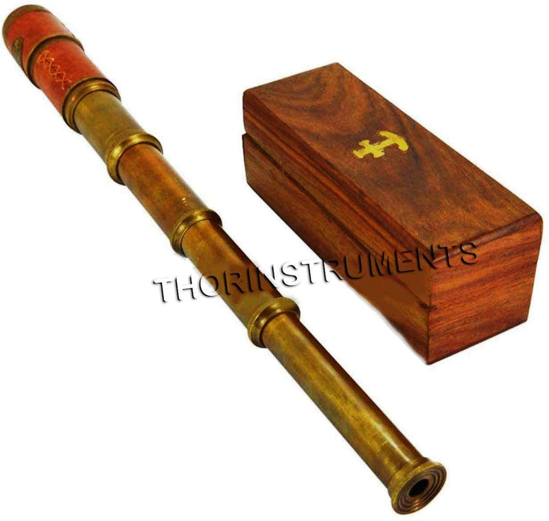 [Australia - AusPower] - Brass Beautiful Pink Leather Encased Handmade Telescope with Wooden Box Halloween Decorations Costumes 