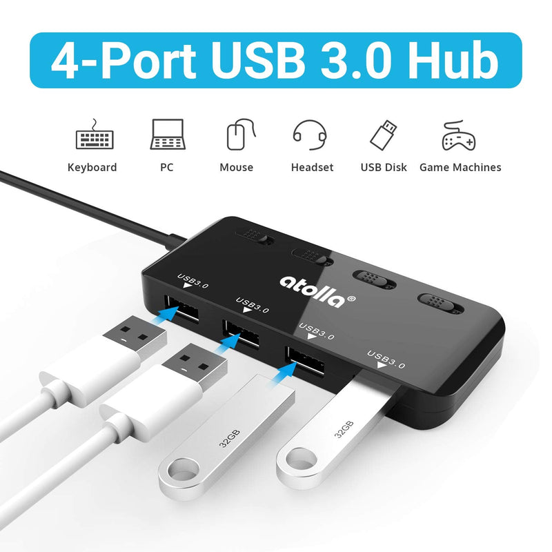 [Australia - AusPower] - USB 3.0 Hub Splitter - USB Extender 4 Port USB Ultra Slim Data Hub with Individual Power Switch and LED 0.5 FT 