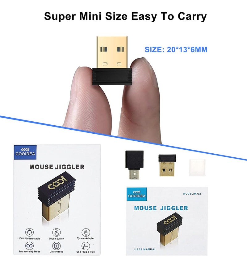 [Australia - AusPower] - Mouse Jiggler, COOIDEA Mini Undetectable Mouse Mover with ON/Off Touch Switch, USB-C Adapter ,2 Jiggle Modes, Driver-Free, Plug-and-Play Keeps Computer/Laptop Awake,Black. 