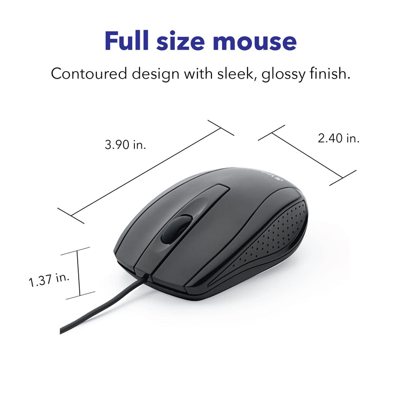 [Australia - AusPower] - Verbatim Wired Computer Mouse - Corded USB Mouse for Laptops and PCs - Right or Left Hand Use, Black Glossy Black 