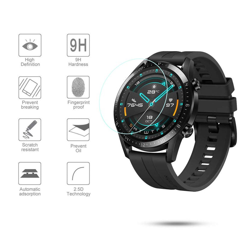 [Australia - AusPower] - [3 Pack] Tempered Glass Screen Protector for Huawei Watch GT2 46mm 2.5D 9H Hardness Full Coverage Anti-Scratch Bubble-Free Smartwatch Screen Protectors 