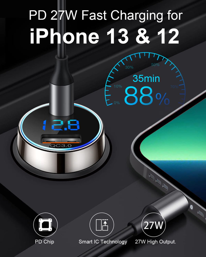 [Australia - AusPower] - USB C Car Charger [Pure Copper], SUPERONE 45W Dual USB Car Charger Adapter with 27W PD Port, QC 3.0 and LED Voltmeter foriPhone 13 12 Pro Max/Pro/Mini, Google Pixel 6/5/4, Samsung S21/20 and More 