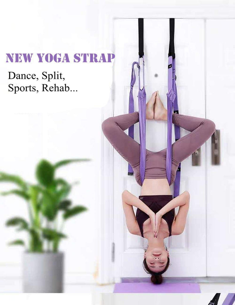 [Australia - AusPower] - Pricexes Yoga Stretching Strap, Adjustable Height Leg Stretcher Waist Back Stretch Band Aerial Yoga, Anti-Gravity Inversion Exercises Door Flexibility Tensile Trainer for Rehab Pilates Dance Splits Black 