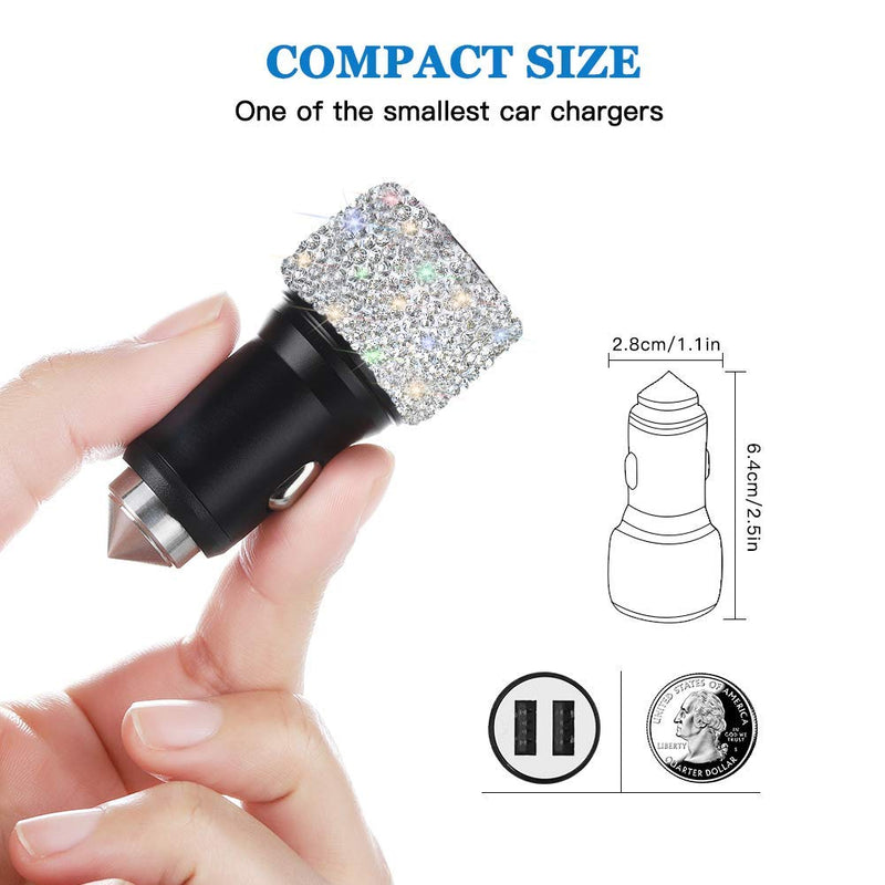 [Australia - AusPower] - Dual USB Car Charger,SAVORI Car Adapter Bling Bling Rhinestones Crystal Car Decorations for Fast Charging Car Decors for iPhone Xs Max X Plus, iPad Pro/Mini, Samsung White 