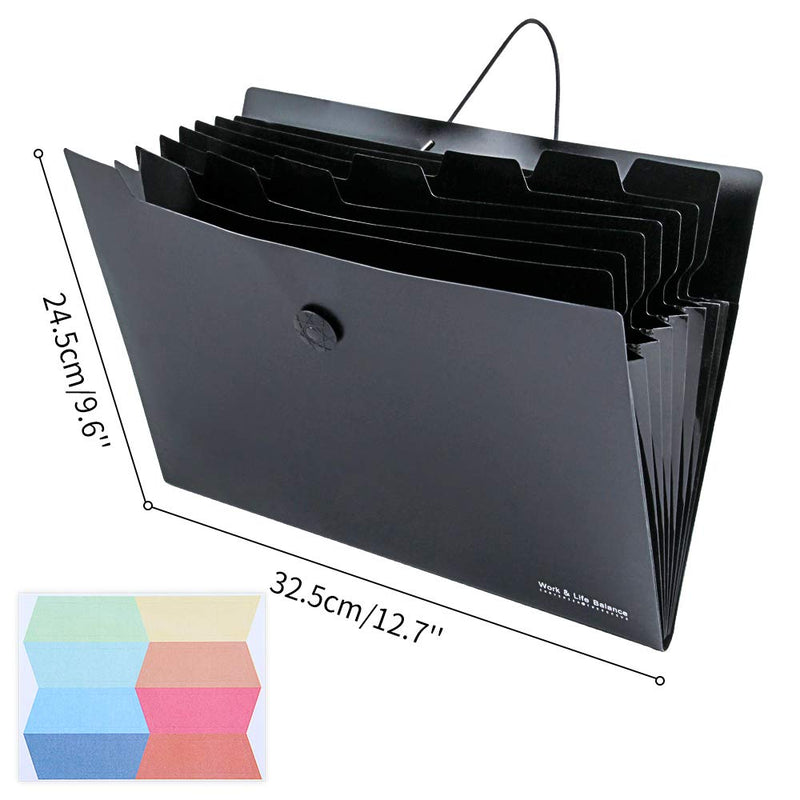 [Australia - AusPower] - Uquelic 8 Pockets Expanding File Folder - Plastic Black Accordion Document Storage Organiser A4 Letter Size Expandable File Jacket Filing Wallets with Label (Black) 