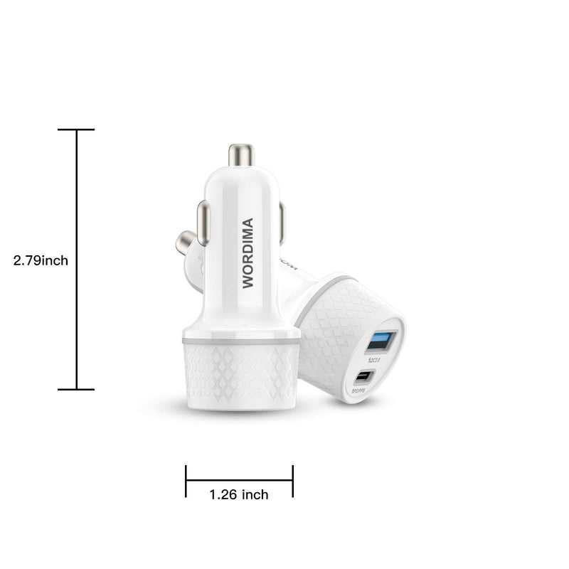 [Australia - AusPower] - USB Car Charger,WORDIMA 42.5W Car Adapter PD20W/PPS20W & QC3.0 18W/SCP 22.5W USB C Car Charger, Compatible with iPhone 12 11 X XR iPad Pro and More(White) 