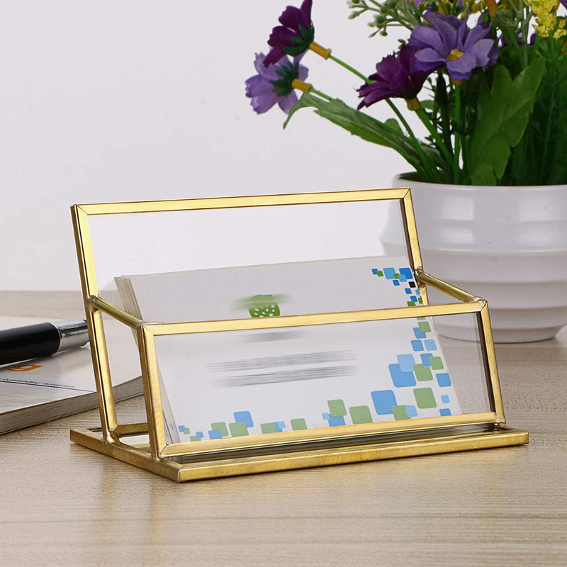 [Australia - AusPower] - Hipiwe Glass Business Card Holder Stand - Vintage Gold Metal Name Card Display Stand Office Desktop Countertop Business Card Organizer Golden 