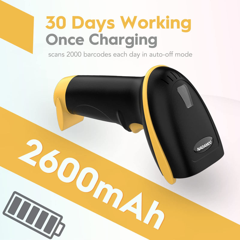 [Australia - AusPower] - NADAMOO Wireless Barcode Scanner 328 Feet Transmission Distance USB Cordless 1D Laser Automatic Barcode Reader Handhold Bar Code Scanner with USB Receiver for Store, Supermarket, Warehouse - Yellow 