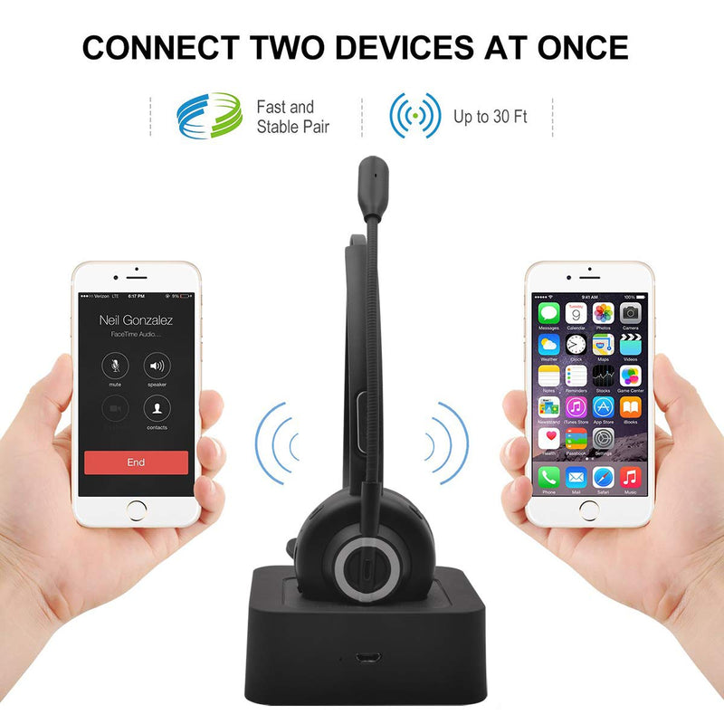 [Australia - AusPower] - Trucker Bluetooth Headset RAOPINGX Wireless Headset with Microphone Over The Head Headphones with Noise Cancelling Sound On Ear Car Earphones Office Earpiece for Cellphone Call Center Bluetooth V5.0 