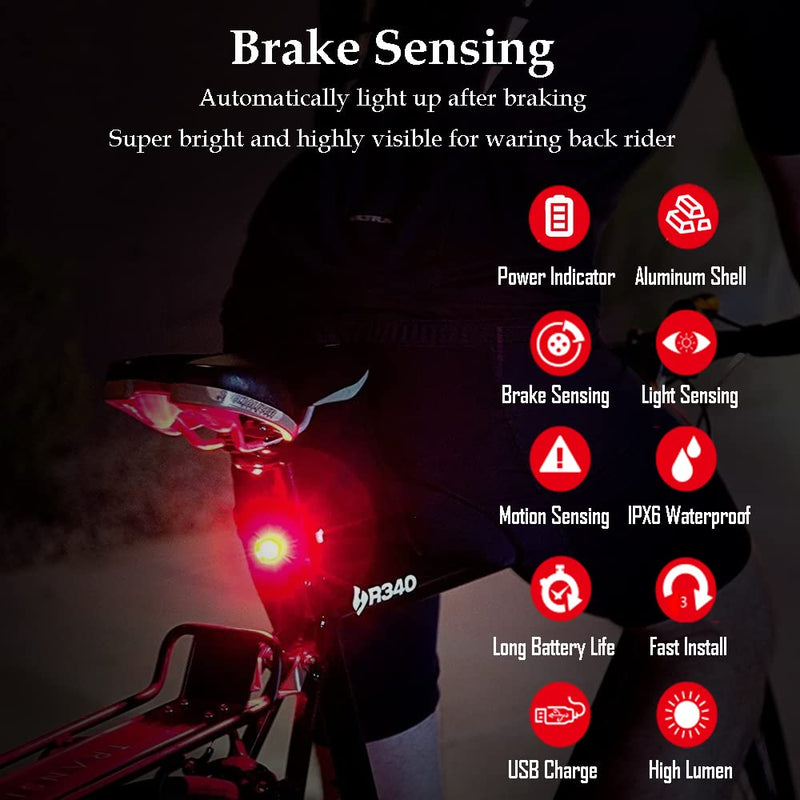 [Australia - AusPower] - G Keni Smart Bike Tail Light, Brake Sensing Rear Lights, Ultra Bright LED Warning Bicycle Flashlight, USB Rechargeable, Auto On/Off Sensor, IPX6 Waterproof, Cycling Safety Back Taillight Accessories 