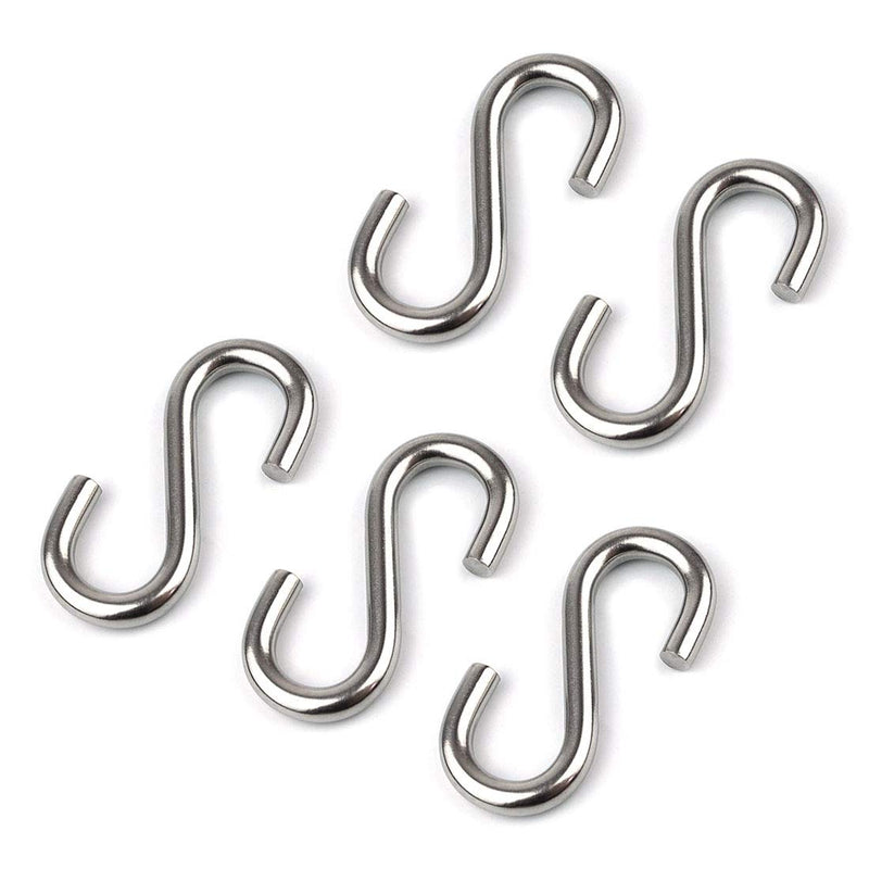 [Australia - AusPower] - Hamineler 5 Pack 304 Stainless Steel S Shaped Hooks 3.2Inch Long 5/16 Inch Thickness Heavy Duty S Metal Hanging Hooks 