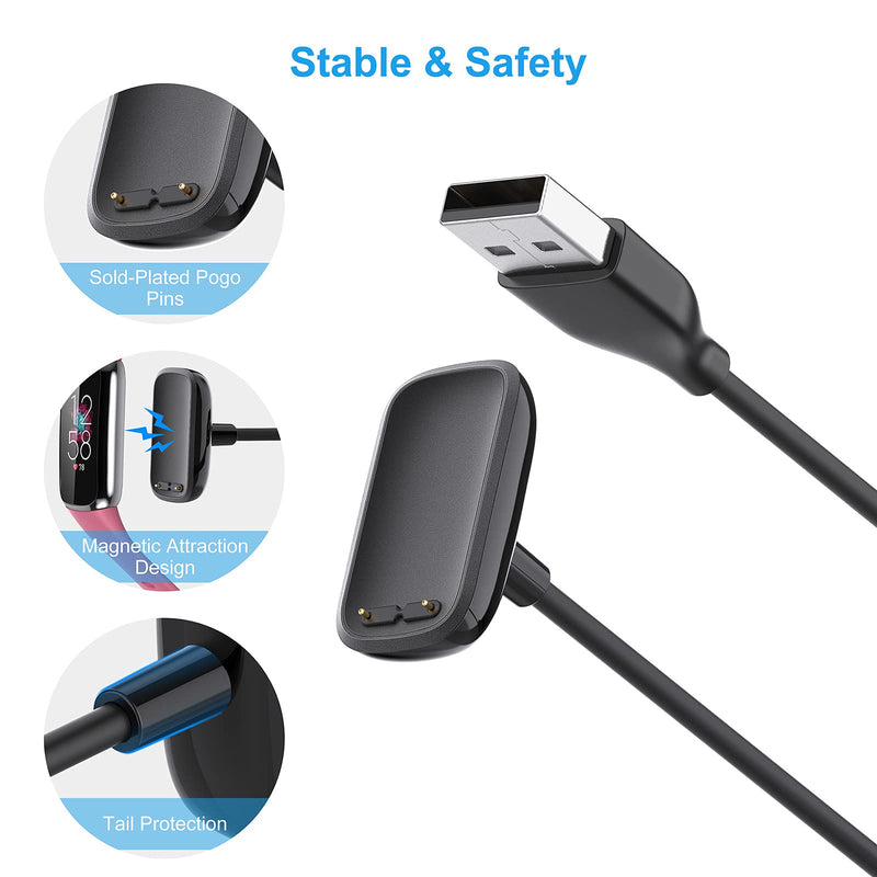 [Australia - AusPower] - EZCO 2 Pack Charger Compatible with Fitbit Luxe/Fitbit Charge 5, Charging Fast USB Replacement 3.3 Ft Charging Cable Dock Stand Station Accessories for Luxe and Charge 5 Smart Watch black 