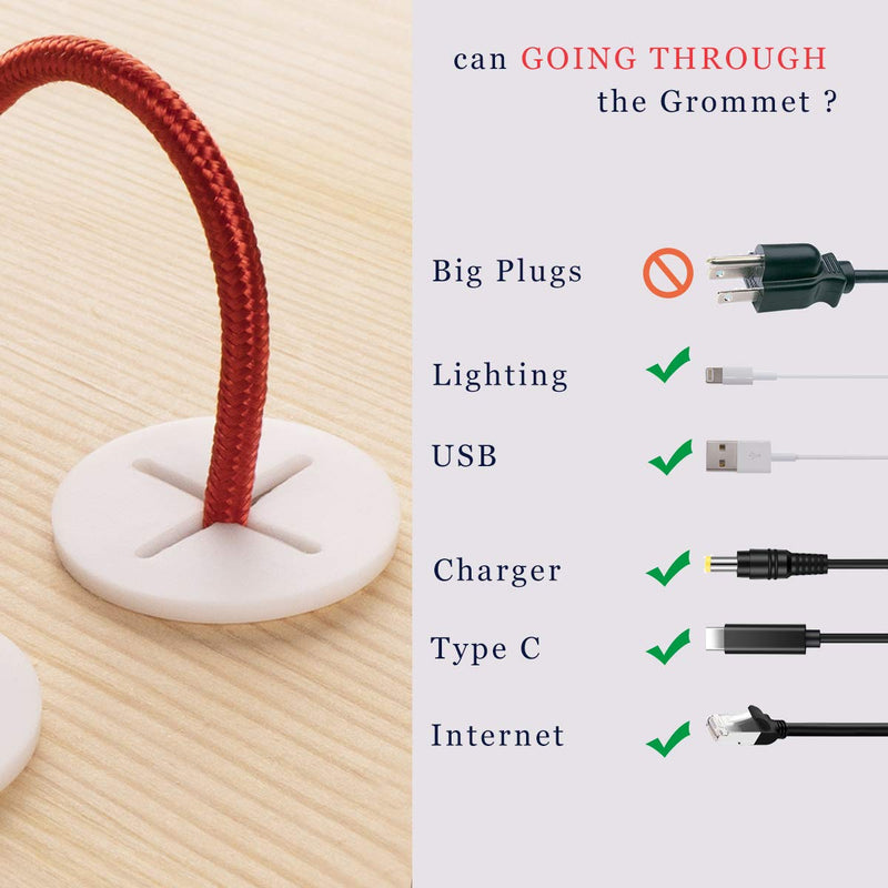 [Australia - AusPower] - keenkee 6 PCS Flexible Silicone Cable Cord Grommet 1 Inch White Grommets in Desk, Table, and Other Furnitures for Hole Cover, Cable Management, Wire Organizer, Cable Pass Through 