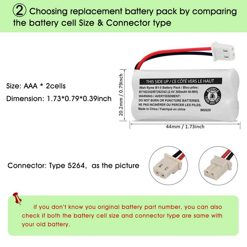[Australia - AusPower] - iMah BT162342/BT262342 2.4V 300mAh Ni-MH Cordless Phone Battery Pack, Also Compatible with BT183342/BT283342 AT&T EL52351 TL90070 VTech CS5119 DS6511 DS6722 LS6305 Handset, 5-Pack 