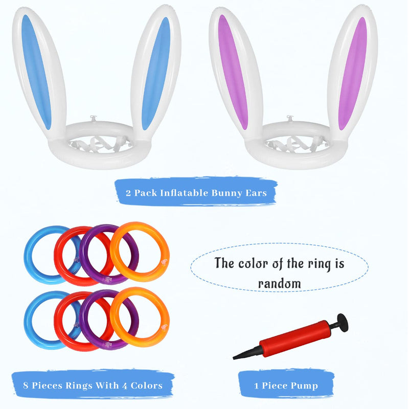 [Australia - AusPower] - AISFA Easter Games Outdoor Gifts for Kids Easter Toys Rabbit Inflatable Bunny Ring Toss Toys School Carnival Party Favor Indoor Adults and Family Yard Backyard Games Kids Boys Girls 12 Rings & 2 Set 
