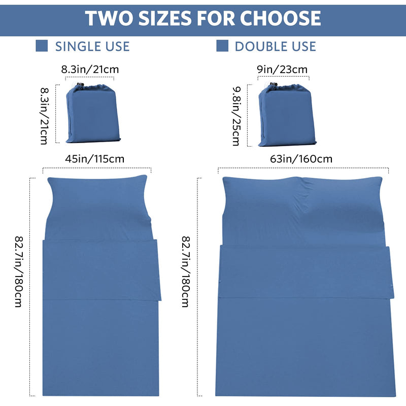 [Australia - AusPower] - Travel and Camping Sheet Sleeping Bag Liner,Lightweight Compact Portable Adult Thin Sleeping Bag Sack,Premium Soft Hotel Sleep Sheet for Traveling Hostels Picnic Blue 82.5 X 45 Inch 