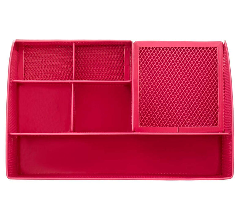 [Australia - AusPower] - Annova Mesh Desk Organizer Office with 7 Compartments + Drawer/Desk Tidy Candy/Pen Holder/Multifunctional Organizer - Pink - Fuchsia 