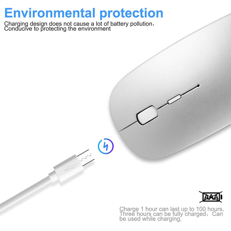 [Australia - AusPower] - Ultra-Thin 2.4G Office Wireless Mouse Mute Charging Mouse Notebook Home Mouse with USB Receiver Compatible for Notebook, PC, Laptop, Computer, MacBook (Silver) Silver 