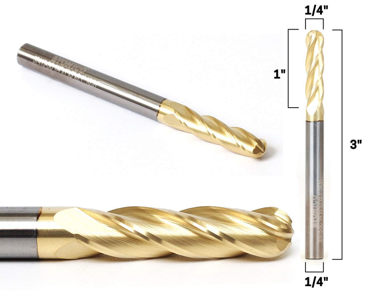 [Australia - AusPower] - Yonico Tapered Endmill Ball Nose Router Bits CNC Engraver Solid Carbide Spiral 1/4-Inch 1/4-Inch Shank 37415-SC 0.1 Deg. - 1/4" Dia. - 4 Flute 
