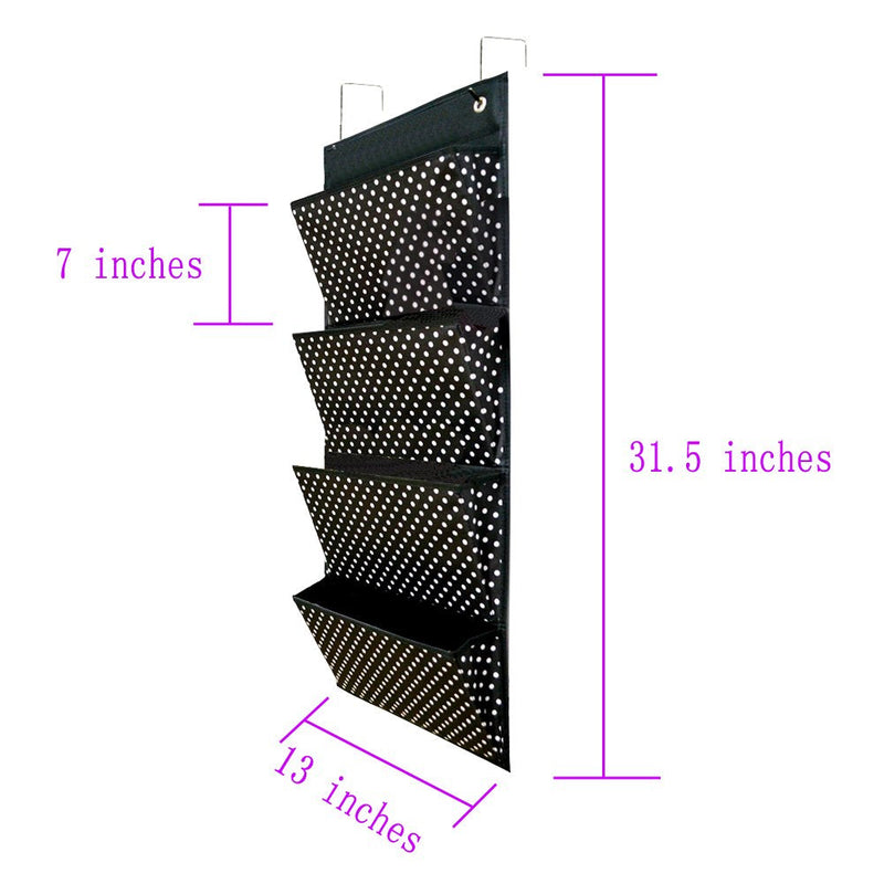 [Australia - AusPower] - VNOM Fabric Over Door Document Organizer Hanging Wall File Organizer Wall Mounted Folder Storage Holder for Office Classroom Home,4 Large Cascading Pockets,2 Over Door Hooks Included,Black Polka Dot 