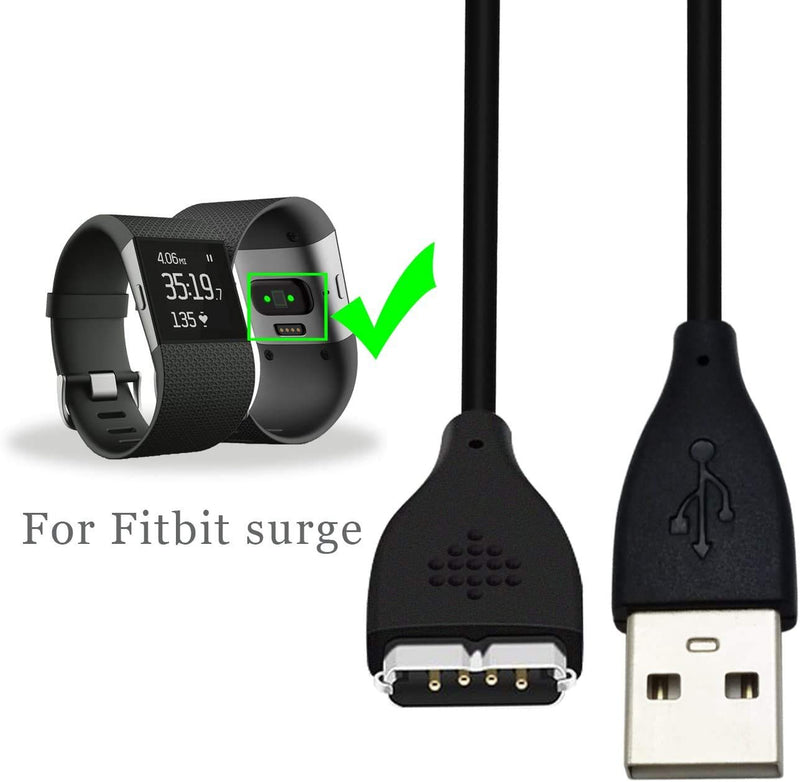 [Australia - AusPower] - Compatible with Fitbit Surge Charger, KingAcc 3.3Foot/1meter Replacement USB Charging Cable Cord Charger Adapter for Fitbit Surge, Fitness Wristband Smart Watch (Black-2Pack) Black-2Pack 
