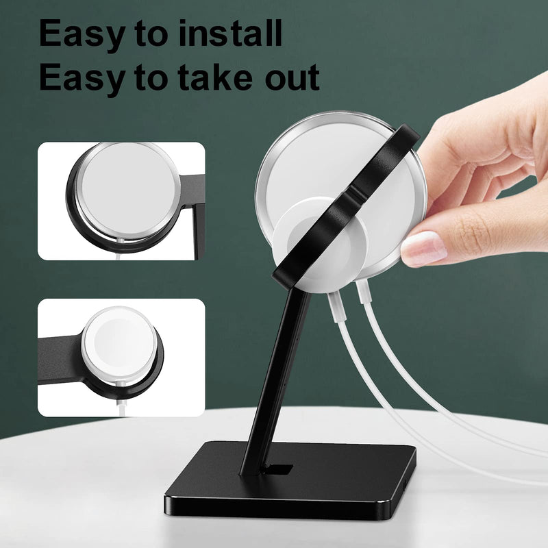 [Australia - AusPower] - EWA 2 in 1 Magsafe Charger Stand, Aluminum Alloy ,Phone Stand Holder ,Compatible with iphone13/pro/pro Max, iPhone 12/ Pro Max/ Mini and Apple Watch 3/ 4/ 5/ 6 Black - (Chargers Not Included) 