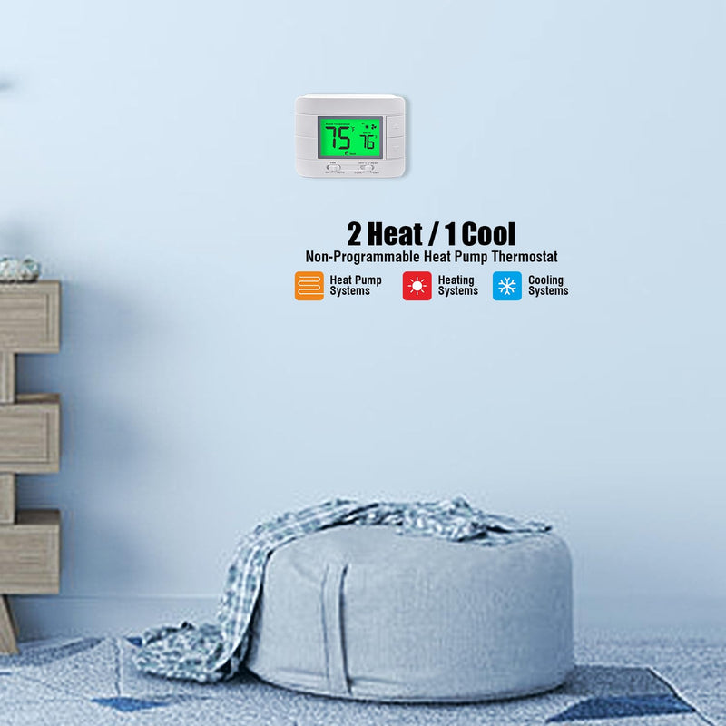 [Australia - AusPower] - Garystat Non-Programmable Heat Pump Thermostat for House 2 Heat/1 Cool, with Temperature & Humidity Monitor and Large Green LCD 