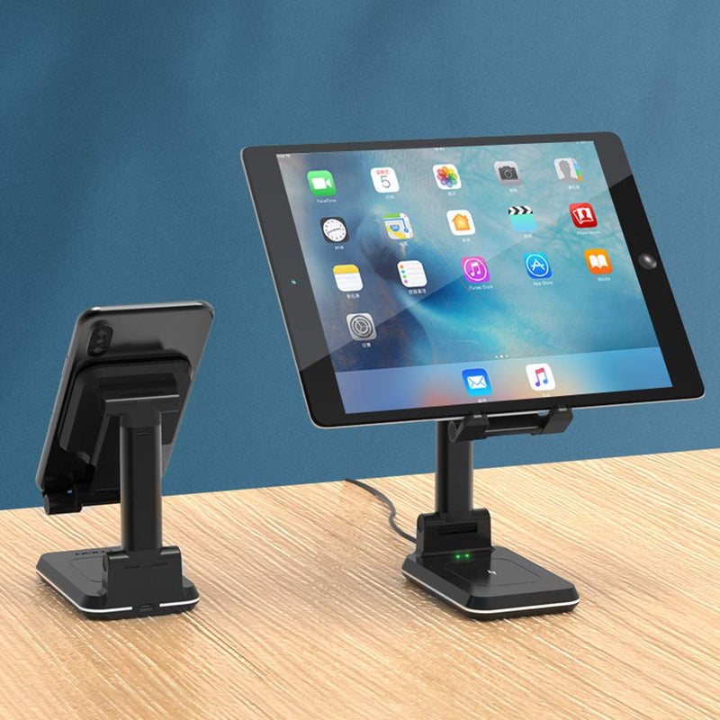 [Australia - AusPower] - Wireless Charging Phone Stand,Foldable Desktop Cell Phone Tablet Stand,10W Max Qi-Enabled Wireless Charging Multi-Angle Adjustable Metal Phone Holder for iPhone 11/ES/MAX/XS/XR/X/8,AirPods/Pro 