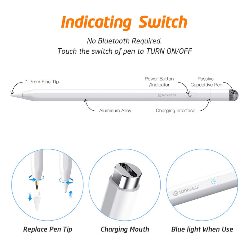[Australia - AusPower] - WixGear Stylus Pen for iPad with Palm Rejection, Active iPad Pencil for Precise Writing/Drawing, Compatible Apple (2018-2020) iPad Pro iPad 6th/7th, Mini 5th Gen (with New Passive Tip for All Phones) 