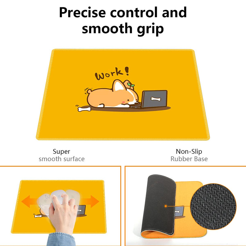 [Australia - AusPower] - Gaming Mouse Pad with Nonslip Rubber Base|Comfy, Foldable Mat for Desktop, Laptop, Keyboard, Rectangle Mouse Pad with High Resolution Enjoy Precise & Smooth Operating Experience by Qisan(Work Corgi) Yellow -Work Corgi(Rectangle standard) 