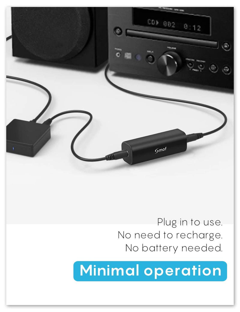 [Australia - AusPower] - Smof Ground Loop Noise Isolator for Car Audio/Home Stereo System (Eliminate The Buzzing Noise Completely) with 3.5mm Audio Cable, Black 
