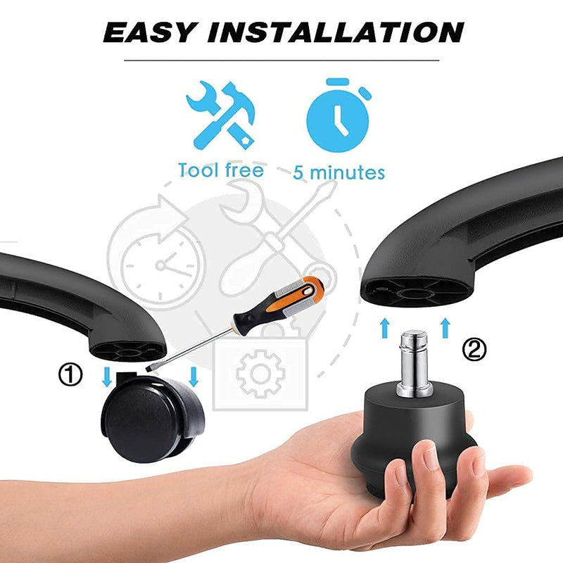 [Australia - AusPower] - Bell Glides Replacement Office Chair or Stool Swivel Caster Wheels to Fixed Stationary Castors, Office Chair Wheels for Carpet - with Separate Self Adhesive Felt Pads/Chair Feet Wheel Stopper 