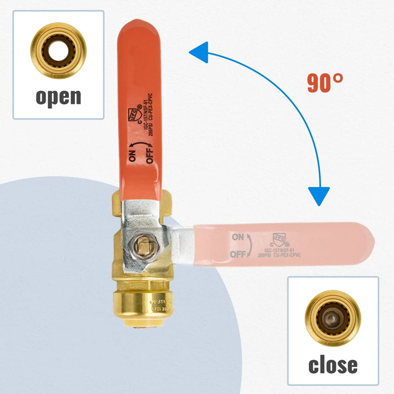 [Australia - AusPower] - SUNGATOR Ball Valve, 1/2 Inch x 1/2 Inch Pushfit Water Valve Shut Off with Disconnect Clip, Push-to-Connect, PEX, Copper, CPVC, PE-RT, Lead Free Brass Full Port Fit Valve (2-Pack) 