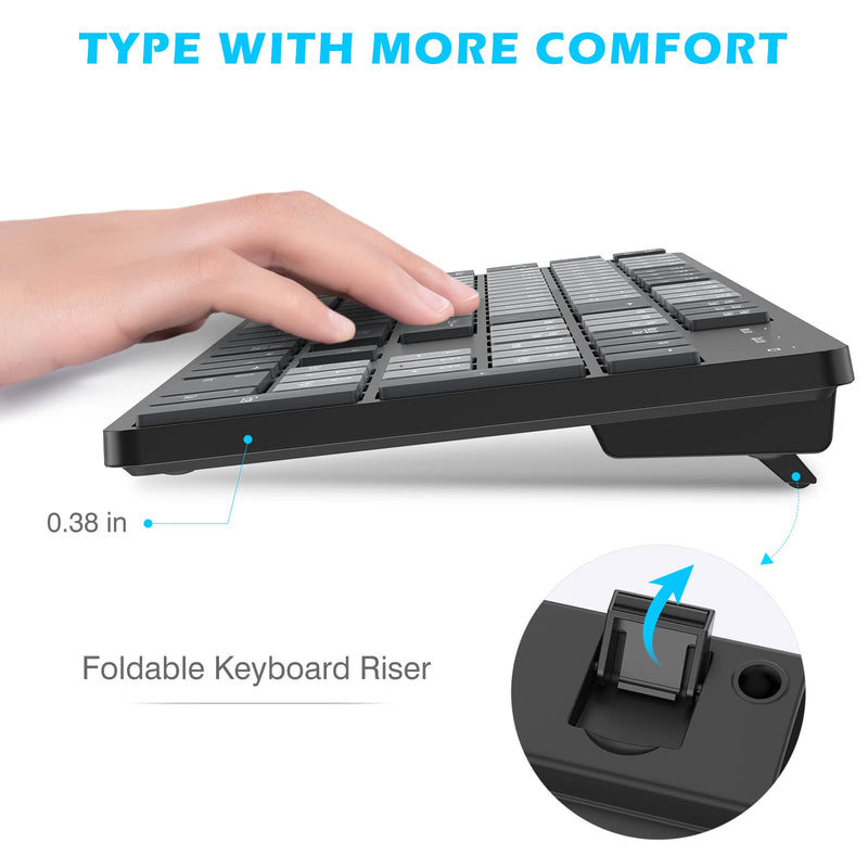 [Australia - AusPower] - POWZAN Wireless Keyboard and Mouse, Ultra Slim Compact Full Size Wireless Keyboard and Mouse Combo 2.4G Ultra-Thin Sleek Design for Windows, Mac, Computer, Desktop, PC, Notebook - (Black Gray) Black Grey 