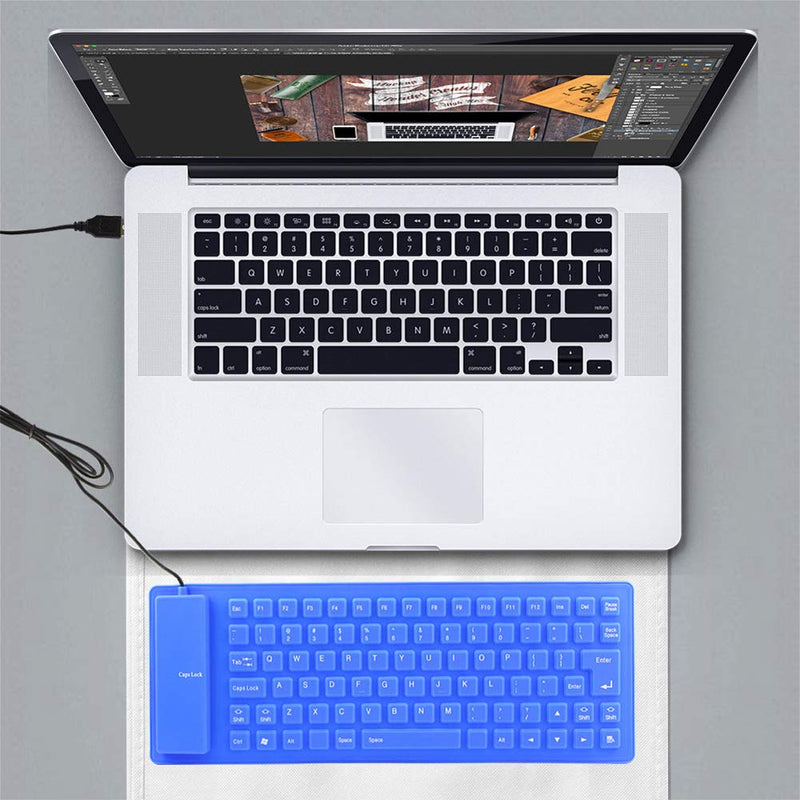 [Australia - AusPower] - Foldable Silicone Keyboard, USB Wired 85 Keys Waterproof Rollup Silent Typing Soft Touch Keyboard for PC Notebook Laptop(Blue) 