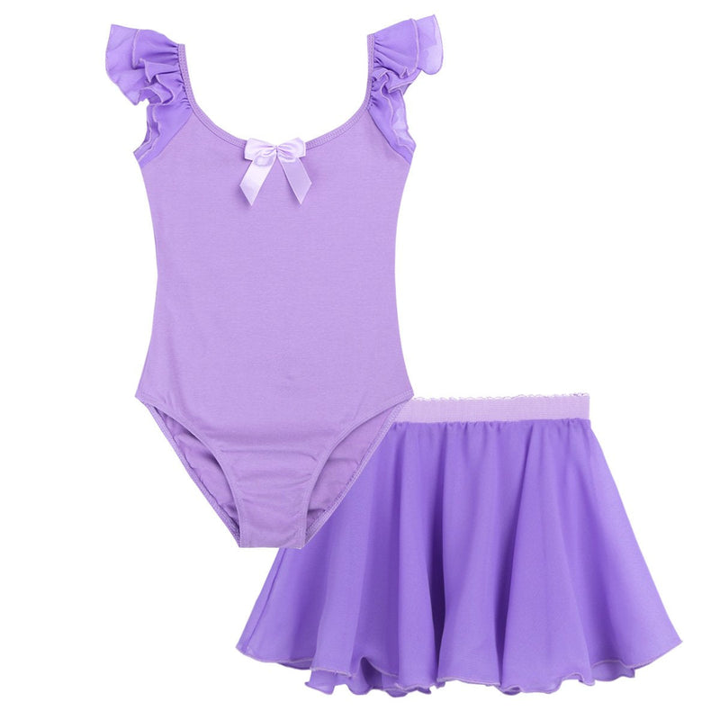 [Australia - AusPower] - Alvivi Kids Girls Ruffle Sleeves Ballet Tutu Dress Leotard with Skirt Gymnastics Dance Wear Costumes Purple 5-6 